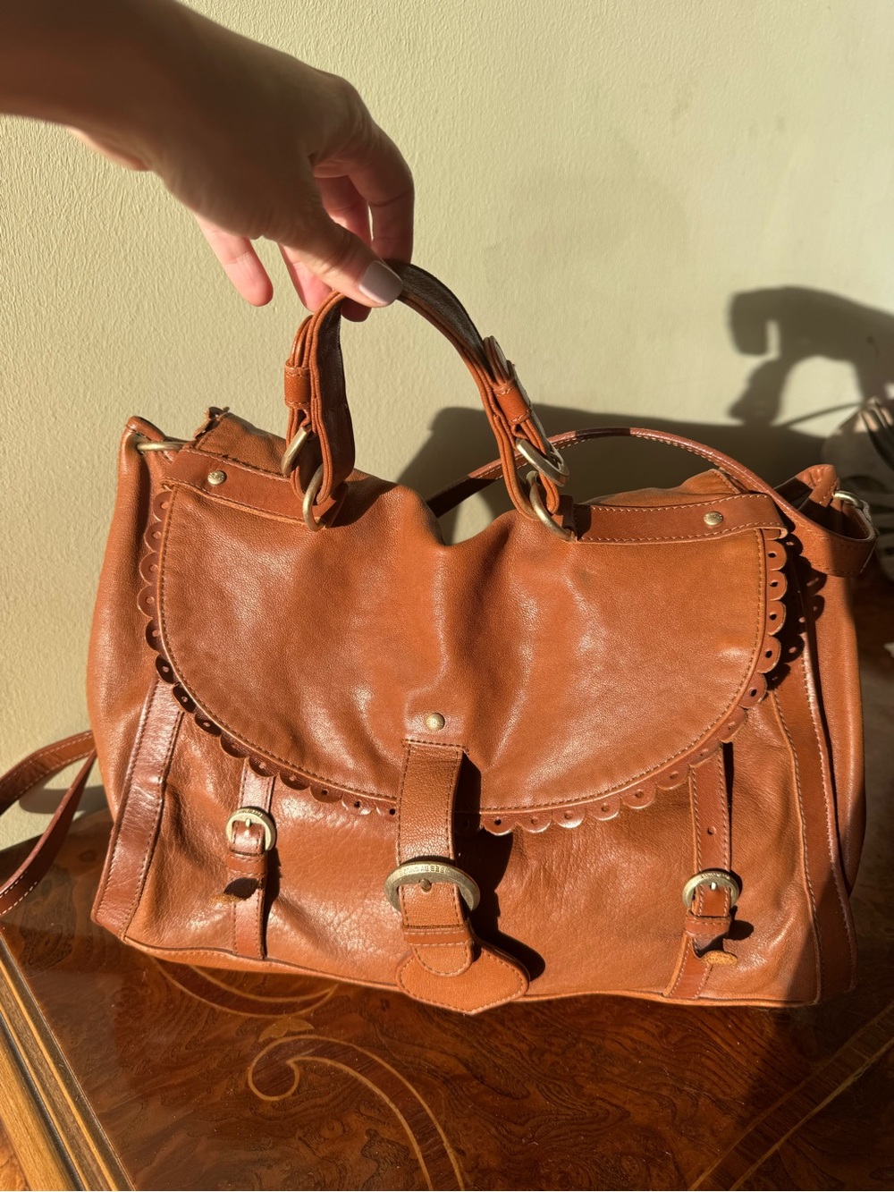 See by Chloe Cognac Leather Scalloped Satchel Handbag